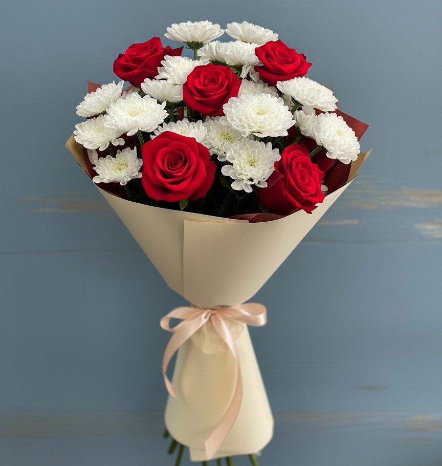 Букет цветов из: Розы и Хризантемы в Беломечетской