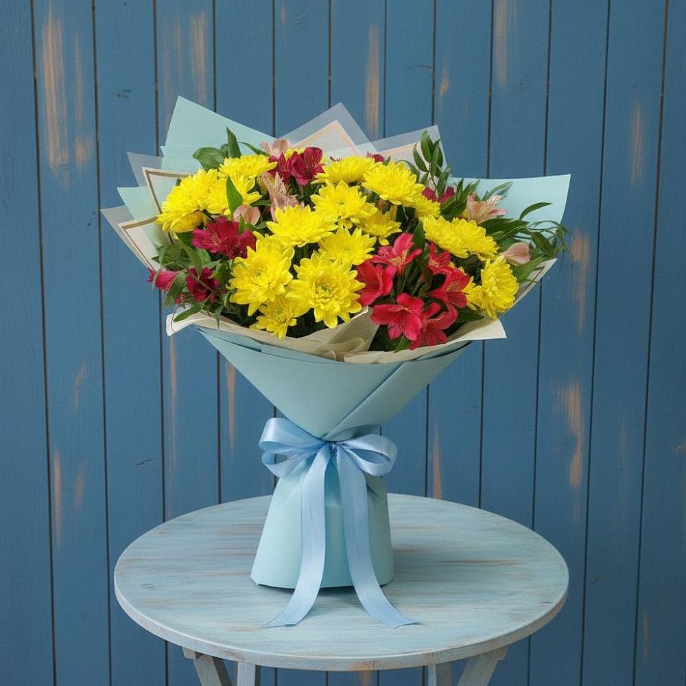 Букет цветов из: Альстромерии и Хризантемы в Беломечетской