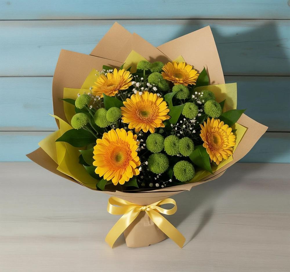 Букет цветов из: Герберы и Хризантемы в Беломечетской