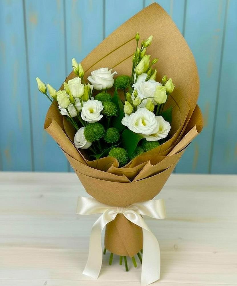 Букет цветов из: Хризантемы и Лизиантусы в Беломечетской