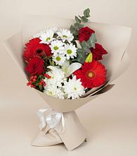 Букет цветов из:  Розы, Хризантемы, Герберы и Лилии в Беломечетской