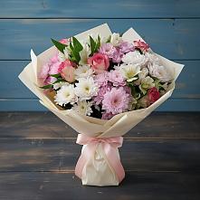 Букет цветов из:  Хризантемы, Альстромерии и Розы в Беломечетской