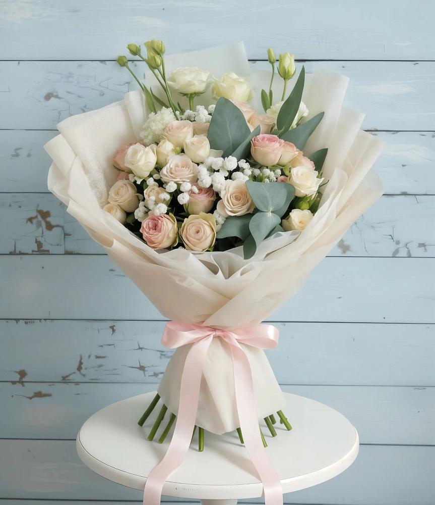 Букет цветов из: Розы и Лизиантусы в Беломечетской